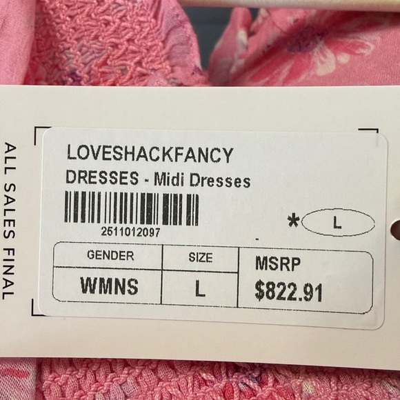 Love Shack Fancy Pink Floral Dress NWT Size L - Picture 9 of 9